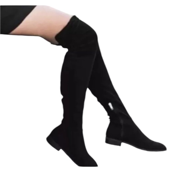 Marc Fisher Humor 2 Faux Suede Over-The-Knee Boots Black Size 8.5 Flat OTK - Picture 1 of 8